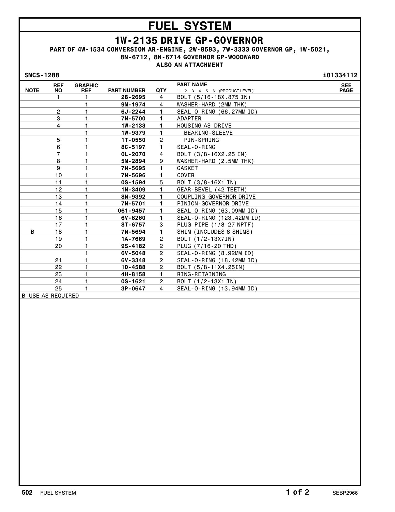 8N-9392 COUPLING-GOVERNOR DRIVE CAT parts manual diagram