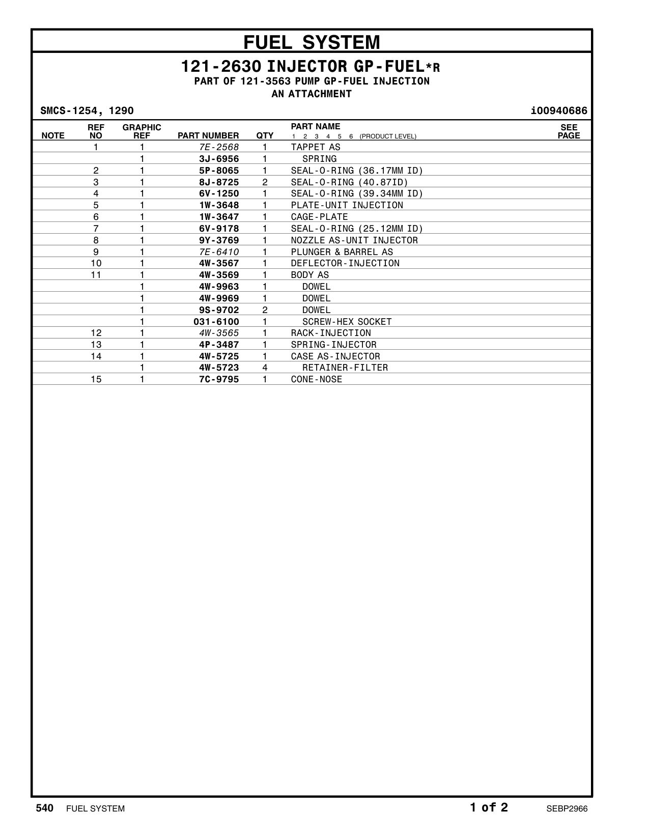 9Y-3769 NOZZLE AS-UNIT INJECTOR CAT parts manual diagram