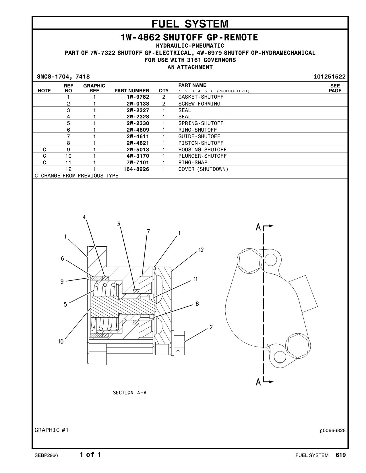 2W-2330 SPRING-SHUTOFF CAT parts manual diagram