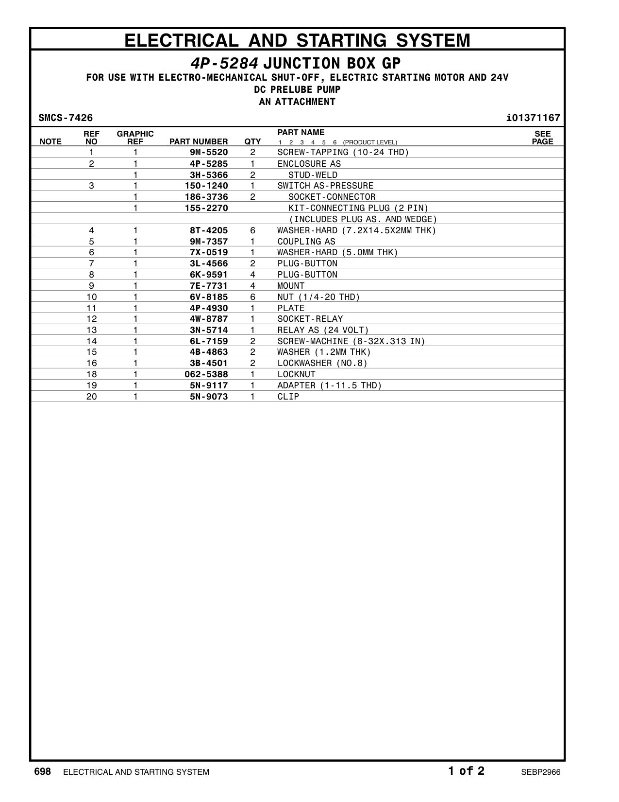 150-1240 SWITCH AS-PRESSURE (STARTING OIL) CAT parts manual diagram