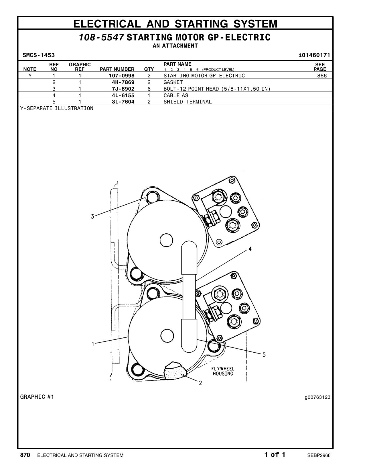 107-0998 STARTING MOTOR GP-ELECTRIC CAT parts manual diagram