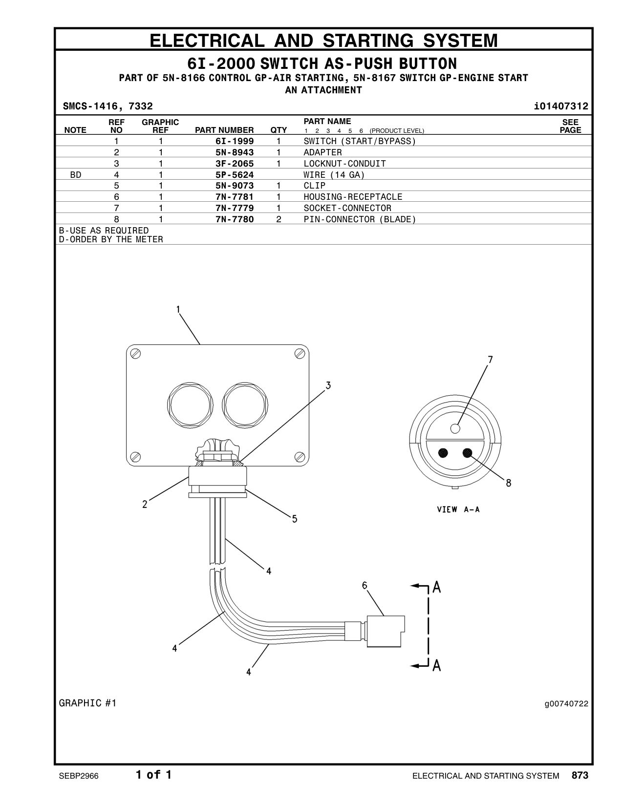 6I-1999 SWITCH (START/BYPASS) CAT parts manual diagram