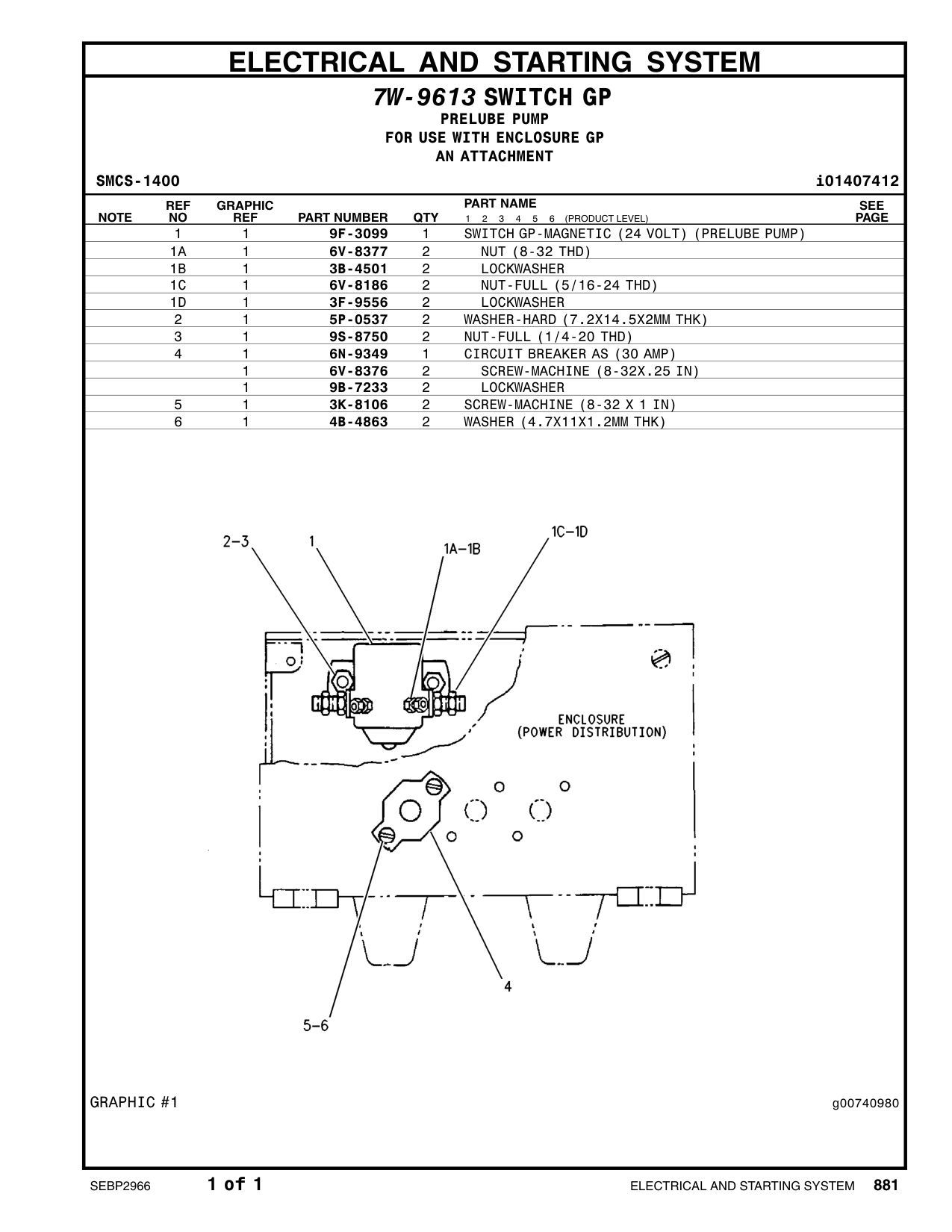 6N-9349 CIRCUIT BREAKER AS (30 AMP) CAT parts manual diagram