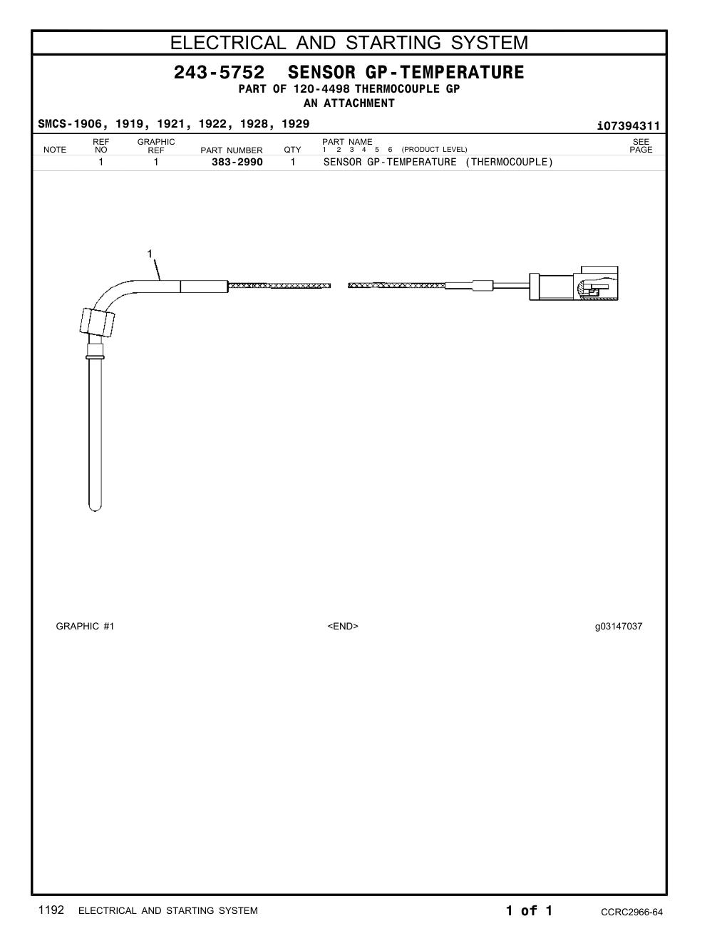 383-2990 SENSOR GP-TEMPERATURE (THERMOCOUPLE) CAT parts manual diagram