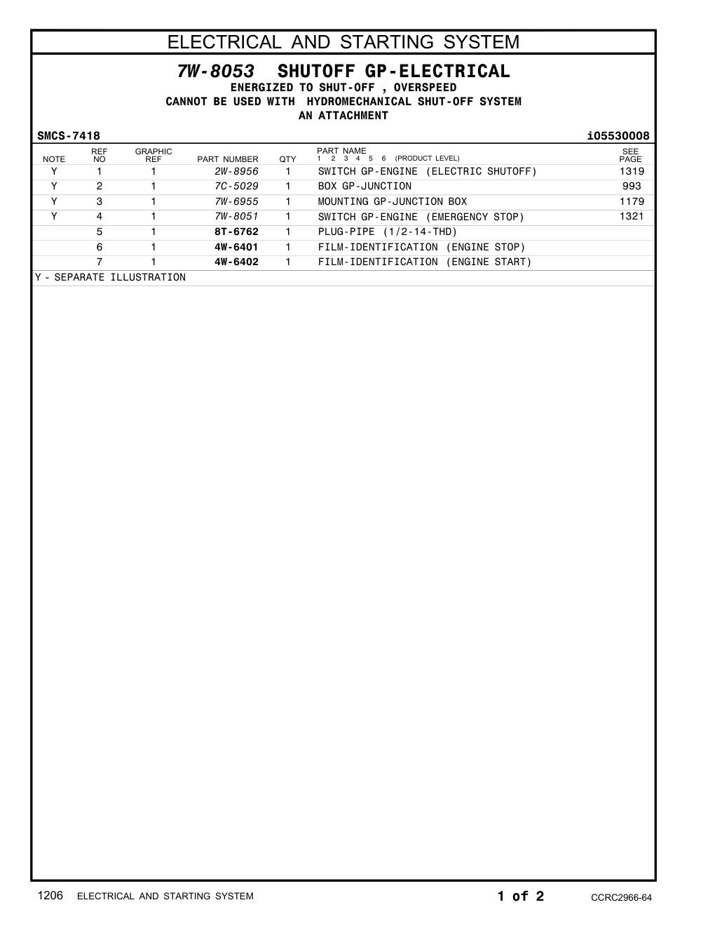 2W-8956 SWITCH GP-ENGINE (ELECTRIC SHUTOFF) CAT parts manual diagram