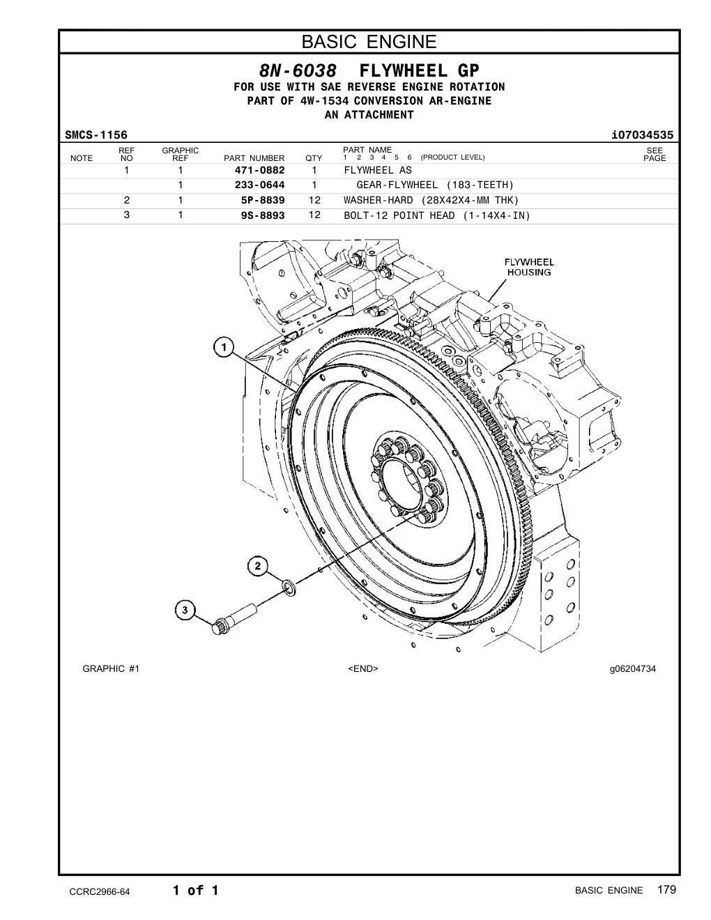 233-0644 GEAR-FLYWHEEL (183-TEETH) CAT parts manual diagram