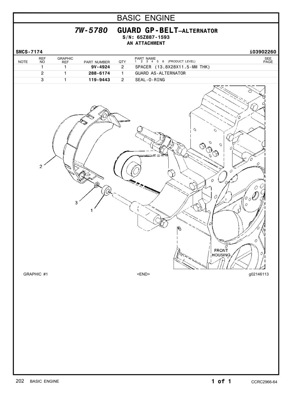 9V-4924 SPACER (13.8X28X11.5-MM THK) · S/N 65Z887-1593 CAT parts manual diagram