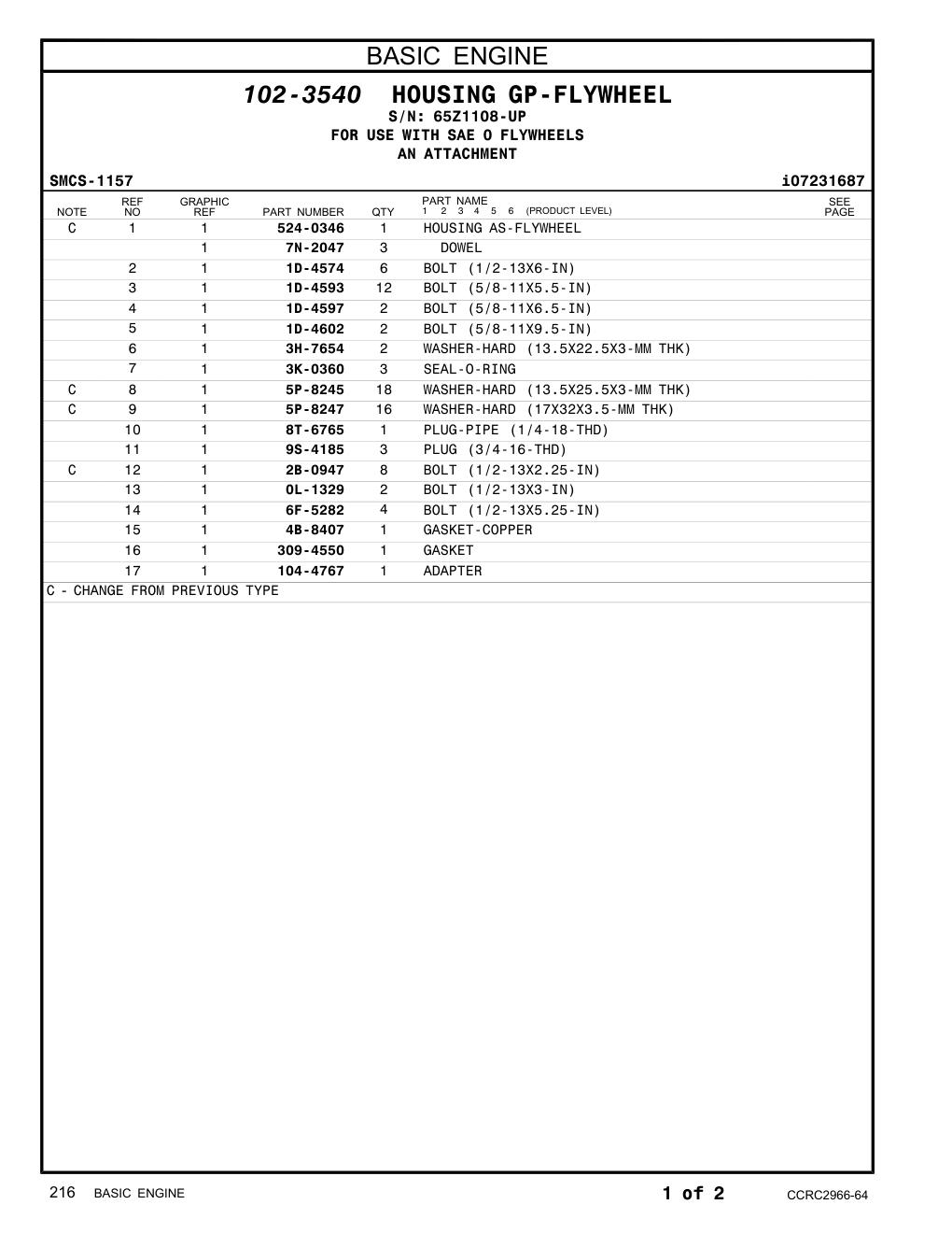 6F-5282 BOLT (1/2-13X5.25-IN) · S/N 65Z1108-UP CAT parts manual diagram