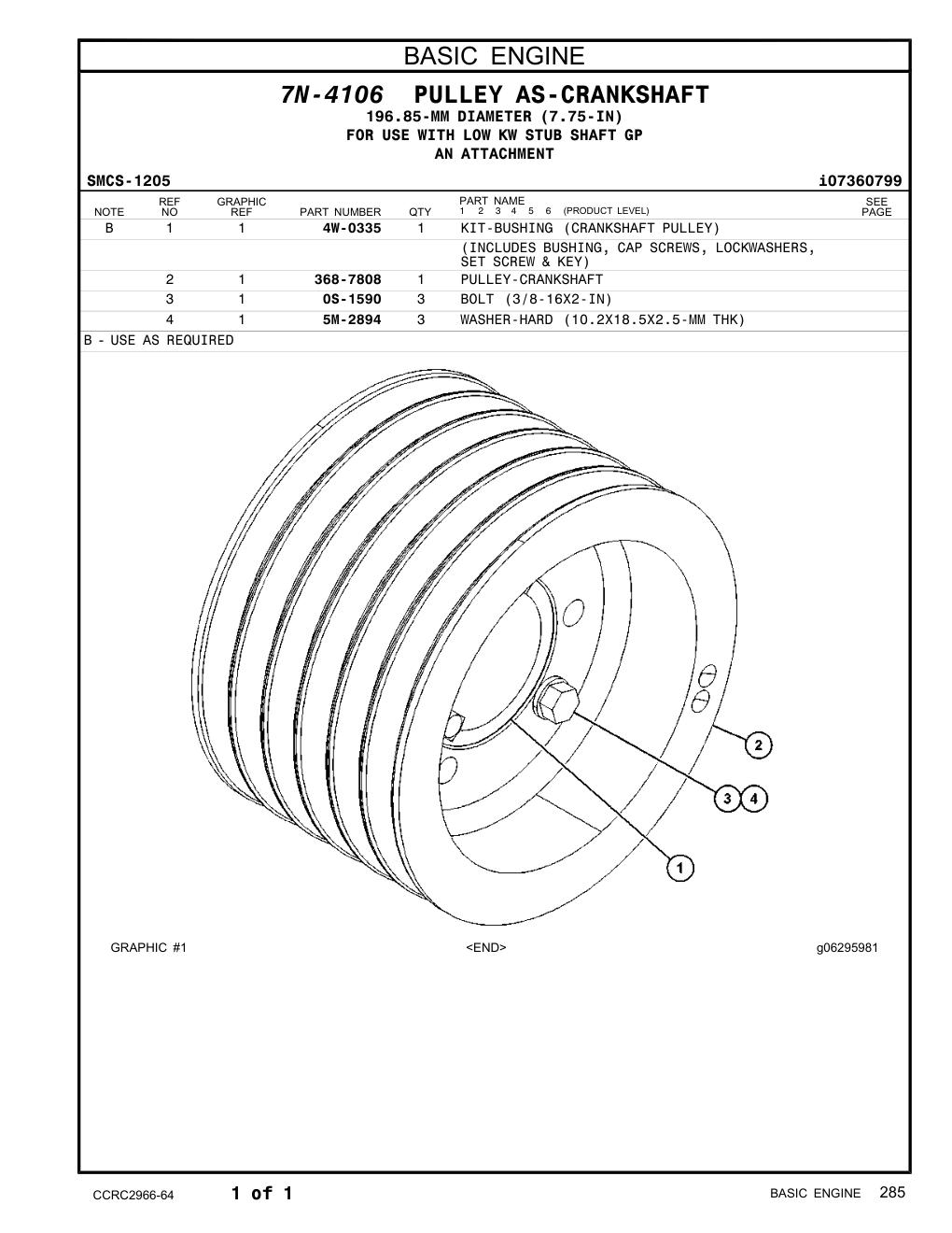 4W-0335 KIT-BUSHING (CRANKSHAFT PULLEY) CAT parts manual diagram