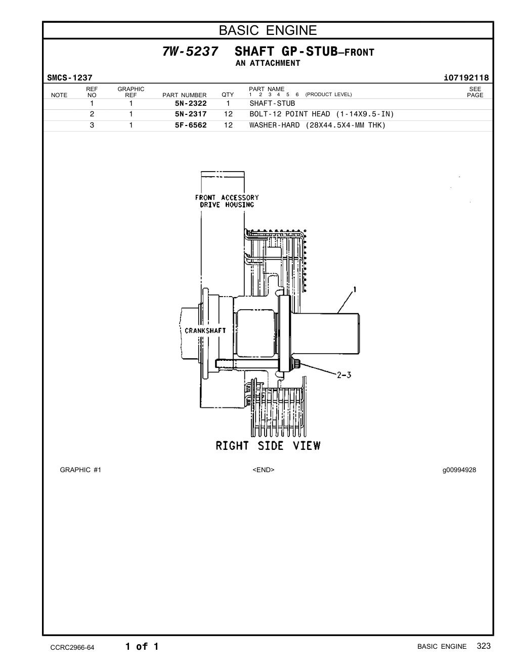 5N-2322 SHAFT-STUB CAT parts manual diagram