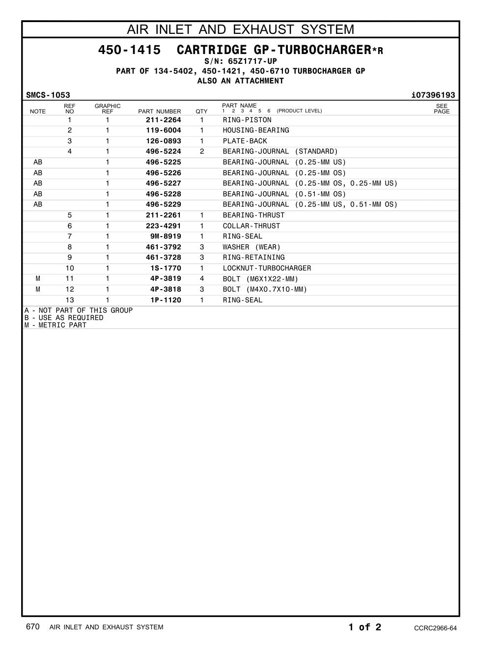 496-5224 BEARING-JOURNAL (STANDARD) · S/N 65Z1717-UP CAT parts manual diagram