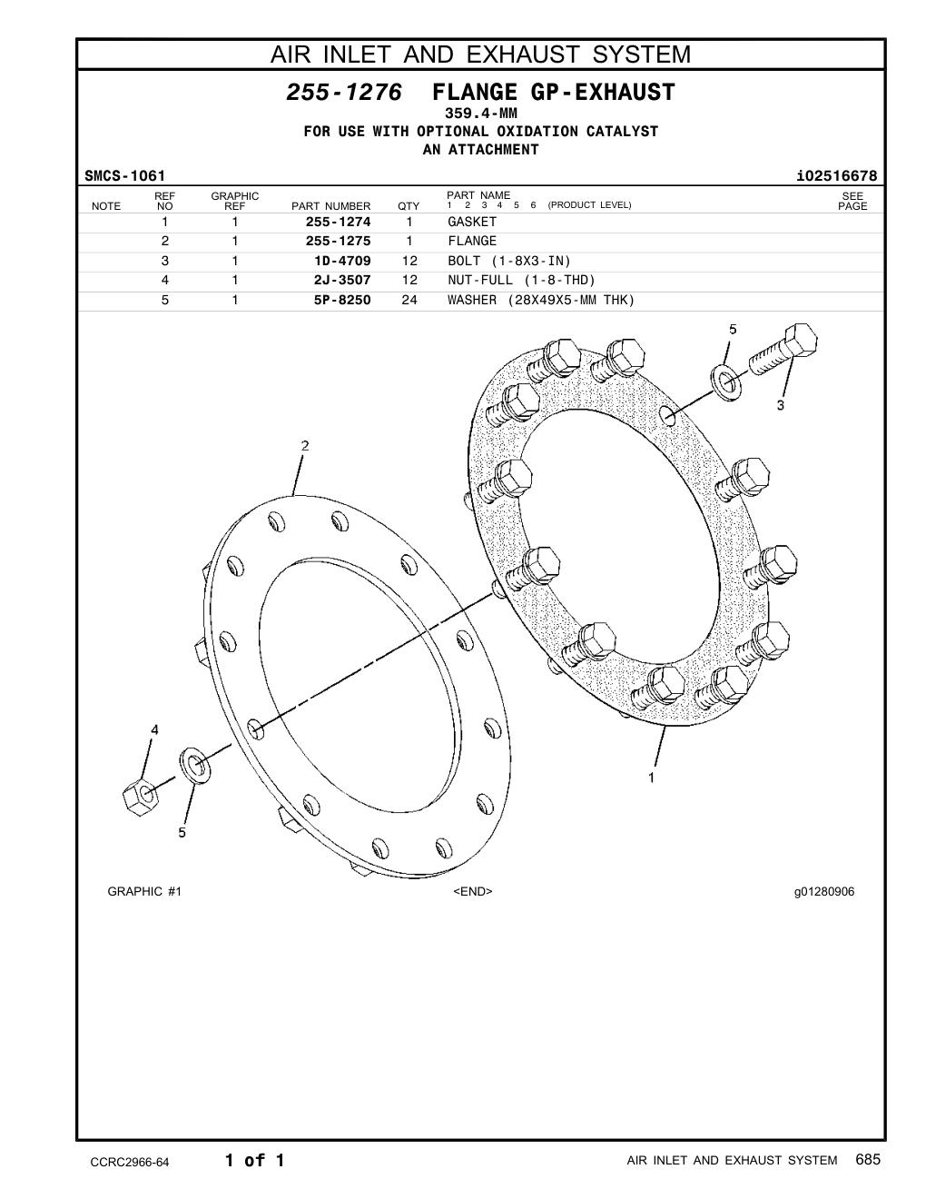 255-1274 GASKET CAT parts manual diagram