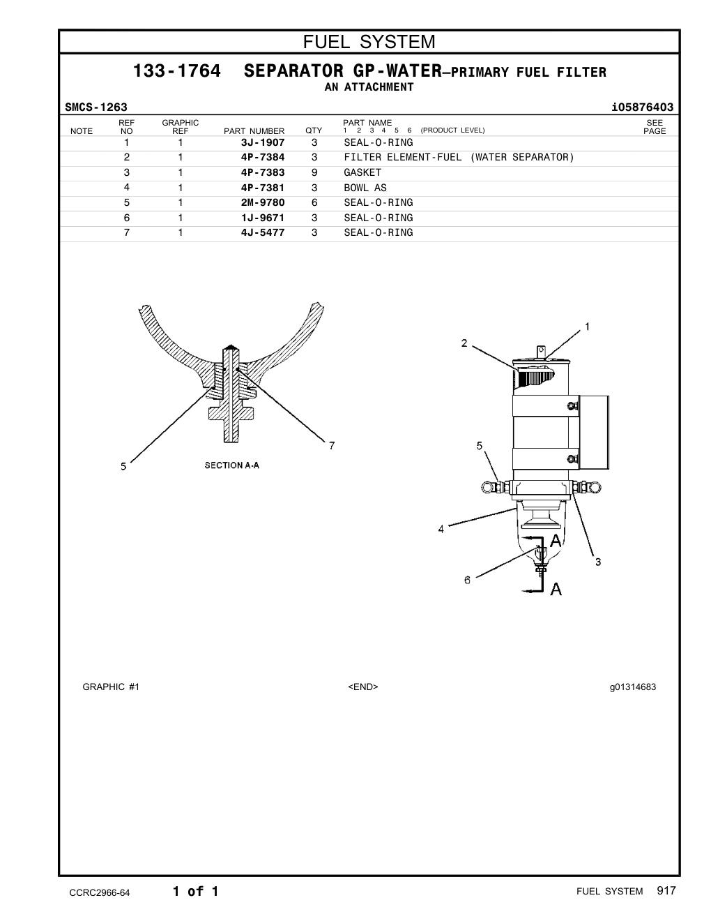 4P-7384 FILTER ELEMENT-FUEL (WATER SEPARATOR) CAT parts manual diagram