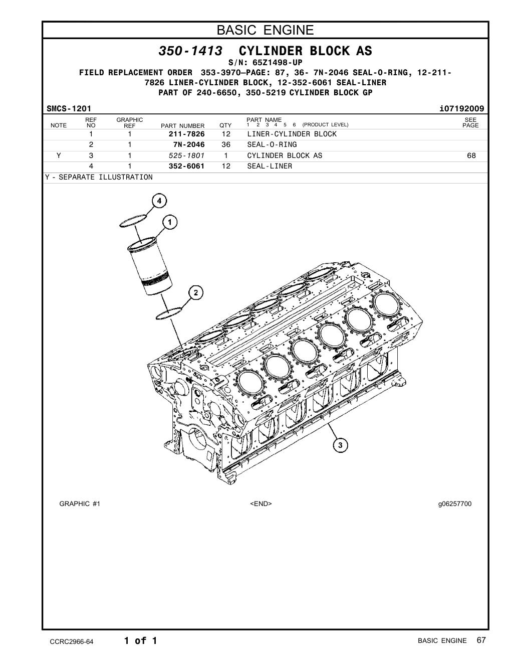 352-6061 SEAL-LINER · S/N 65Z1498-UP CAT parts manual diagram