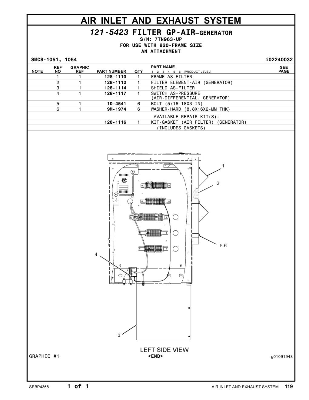 128-1117 SWITCH AS-PRESSURE · S/N 7TN963-UP CAT parts manual diagram