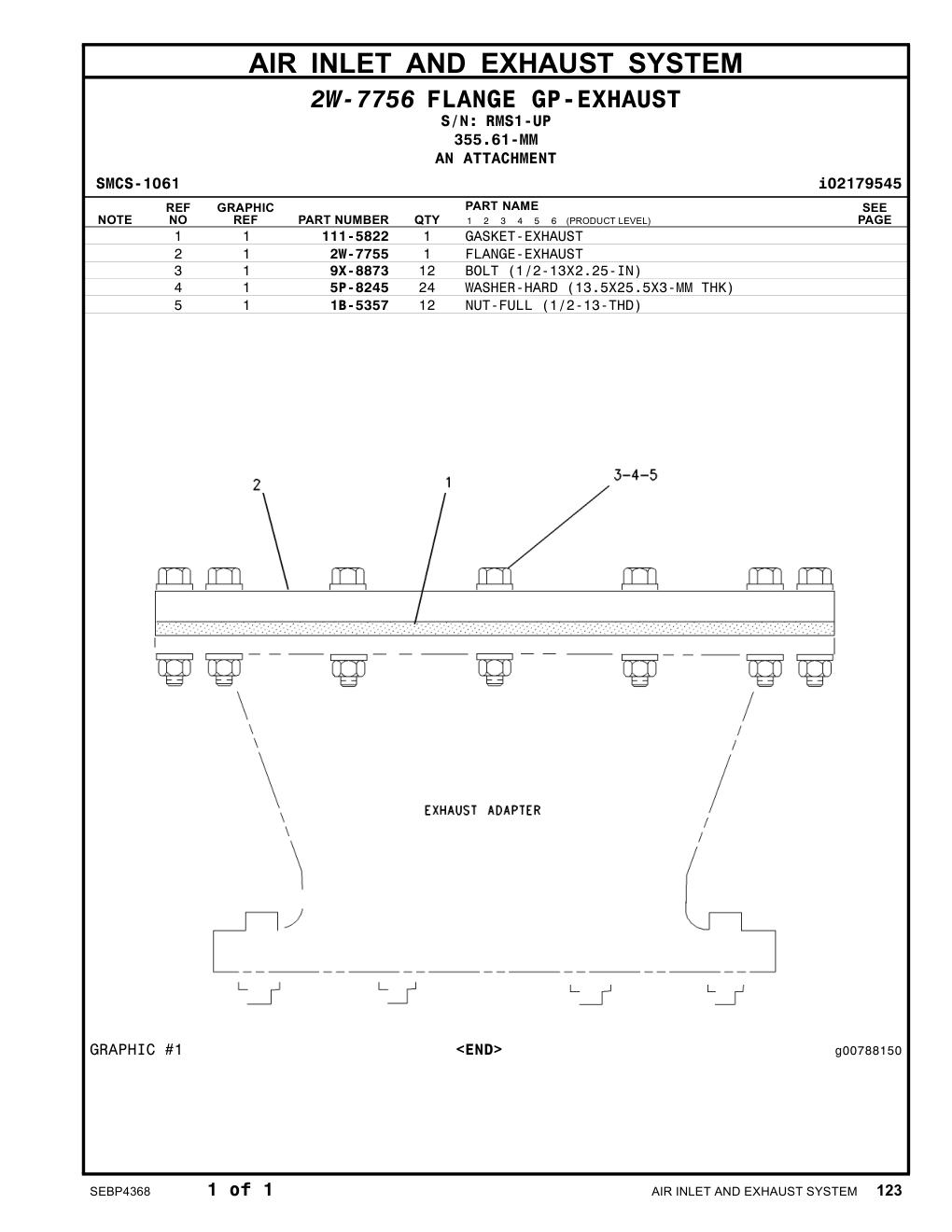 2W-7755 FLANGE-EXHAUST · S/N RMS1-UP CAT parts manual diagram