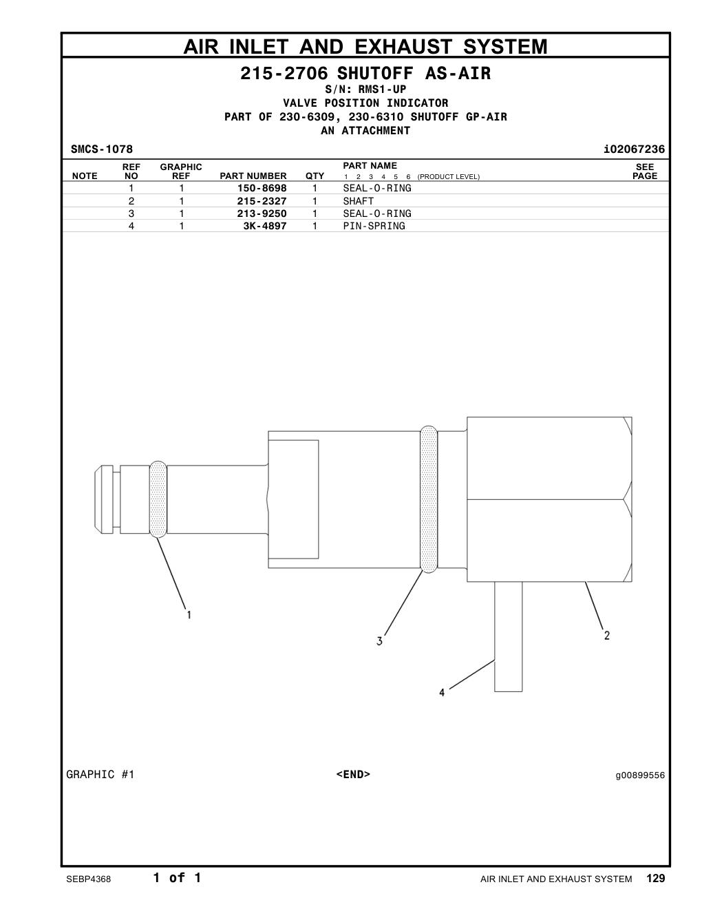 215-2327 SHAFT · S/N RMS1-UP CAT parts manual diagram