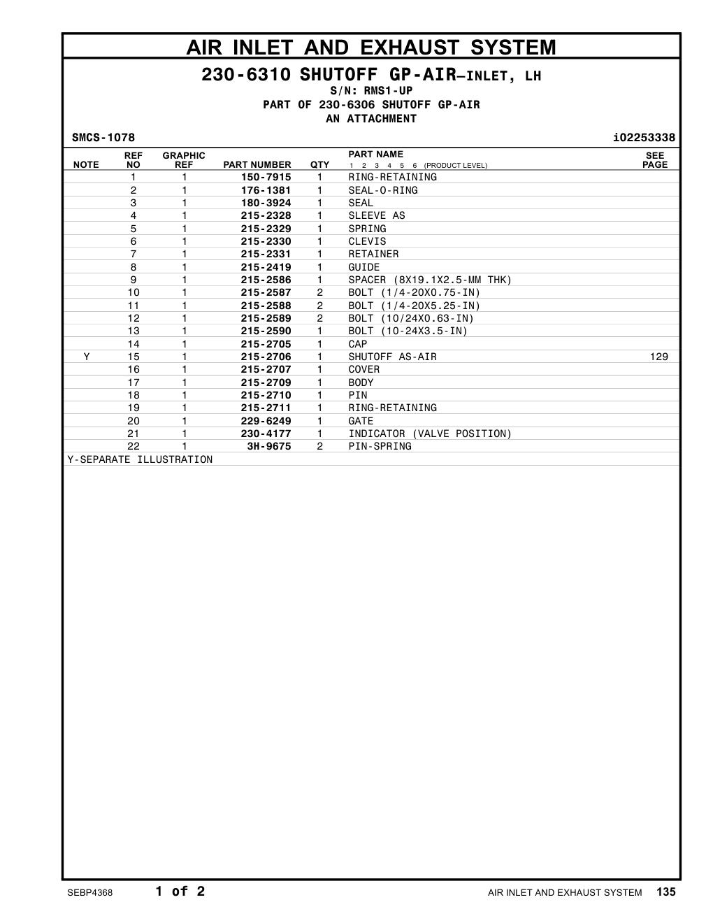 215-2709 BODY · S/N RMS1-UP CAT parts manual diagram