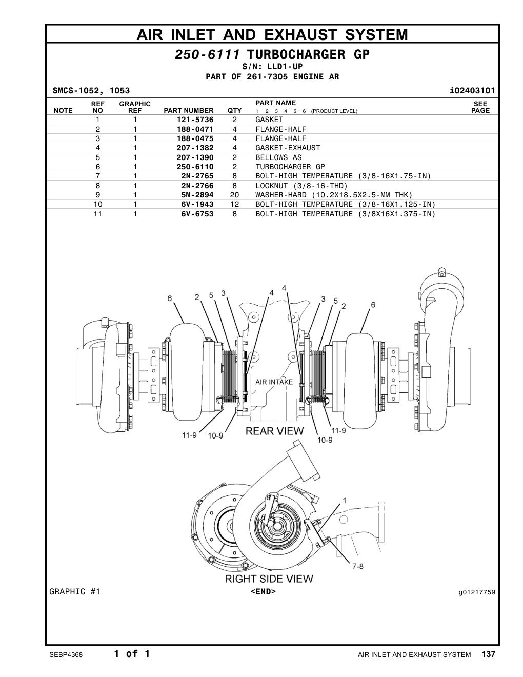 250-6110 TURBOCHARGER GP · S/N LLD1-UP CAT parts manual diagram