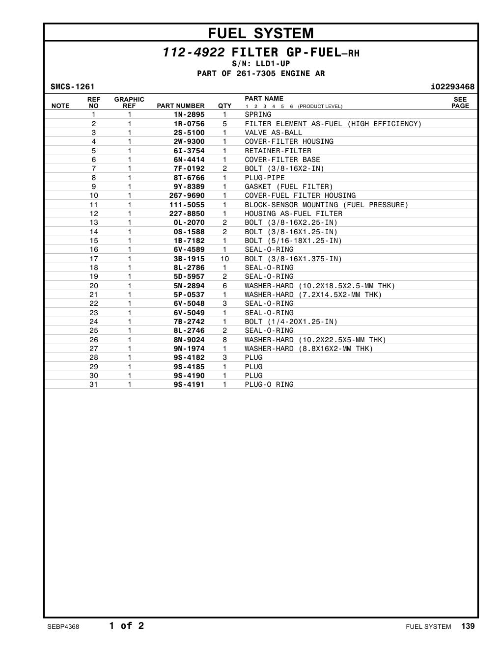 267-9690 COVER-FUEL FILTER HOUSING · S/N LLD1-UP CAT parts manual diagram