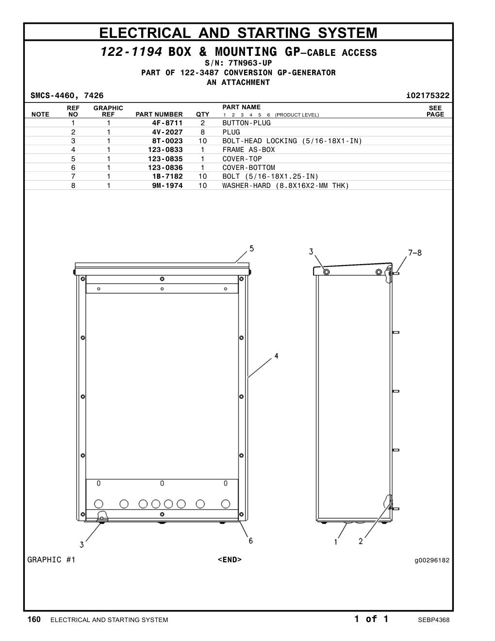 123-0833 FRAME AS-BOX · S/N 7TN963-UP CAT parts manual diagram