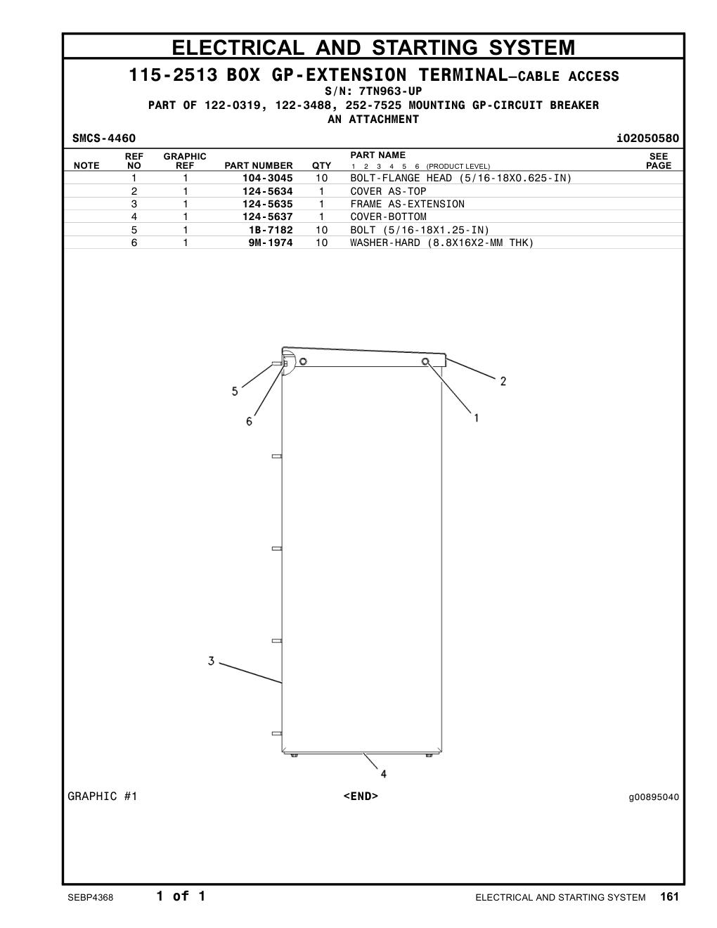 124-5635 FRAME AS-EXTENSION · S/N 7TN963-UP CAT parts manual diagram