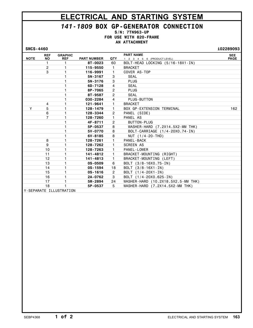128-1479 BOX GP-EXTENSION TERMINAL · S/N 7TN963-UP CAT parts manual diagram