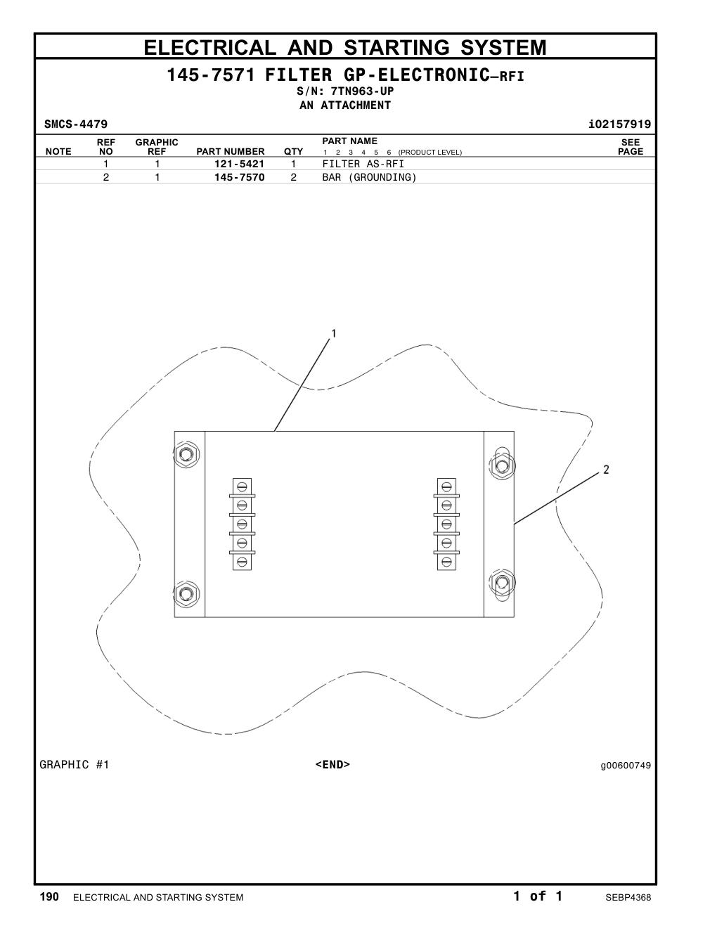 121-5421 FILTER AS-RFI · S/N 7TN963-UP CAT parts manual diagram