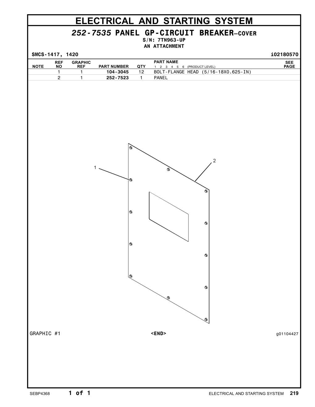 252-7523 PANEL · S/N 7TN963-UP CAT parts manual diagram