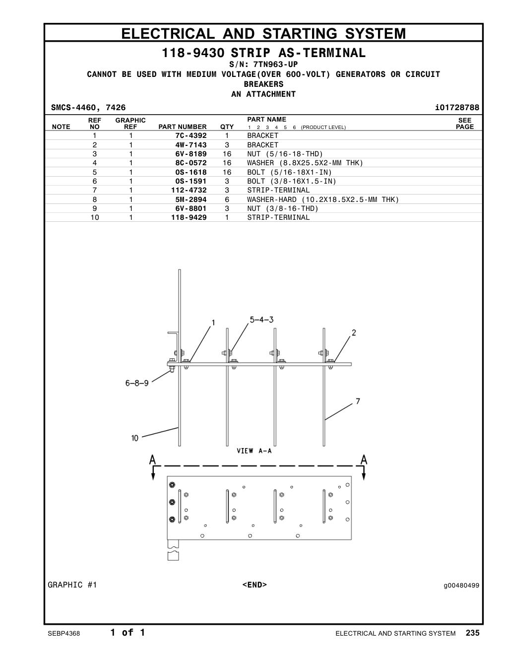 118-9429 STRIP-TERMINAL · S/N 7TN963-UP CAT parts manual diagram