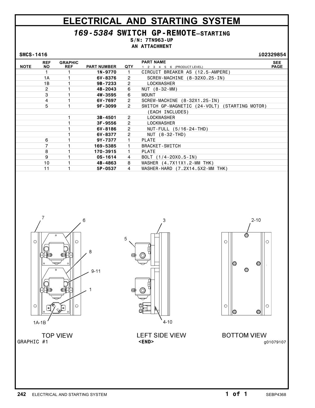 9Y-7377 PLATE · S/N 7TN963-UP CAT parts manual diagram