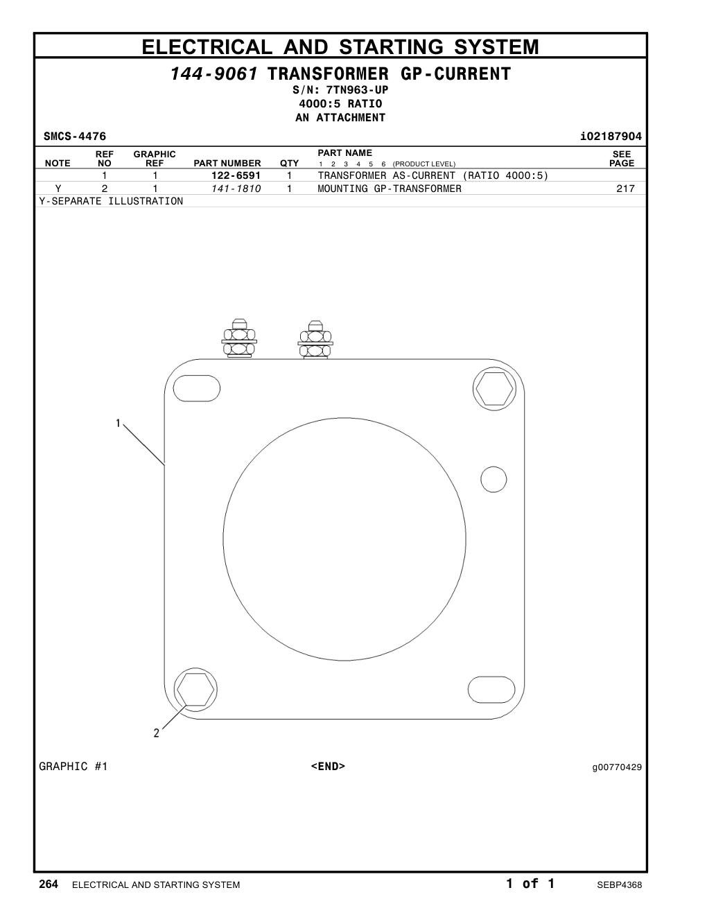 122-6591 TRANSFORMER AS-CURRENT (RATIO 4000:5) · S/N 7TN963-UP CAT parts manual diagram
