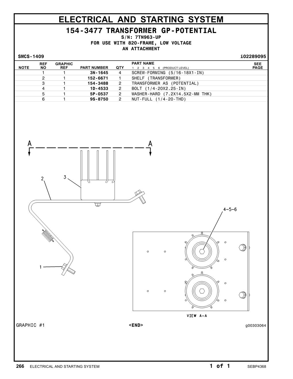 154-3488 TRANSFORMER AS · S/N 7TN963-UP CAT parts manual diagram