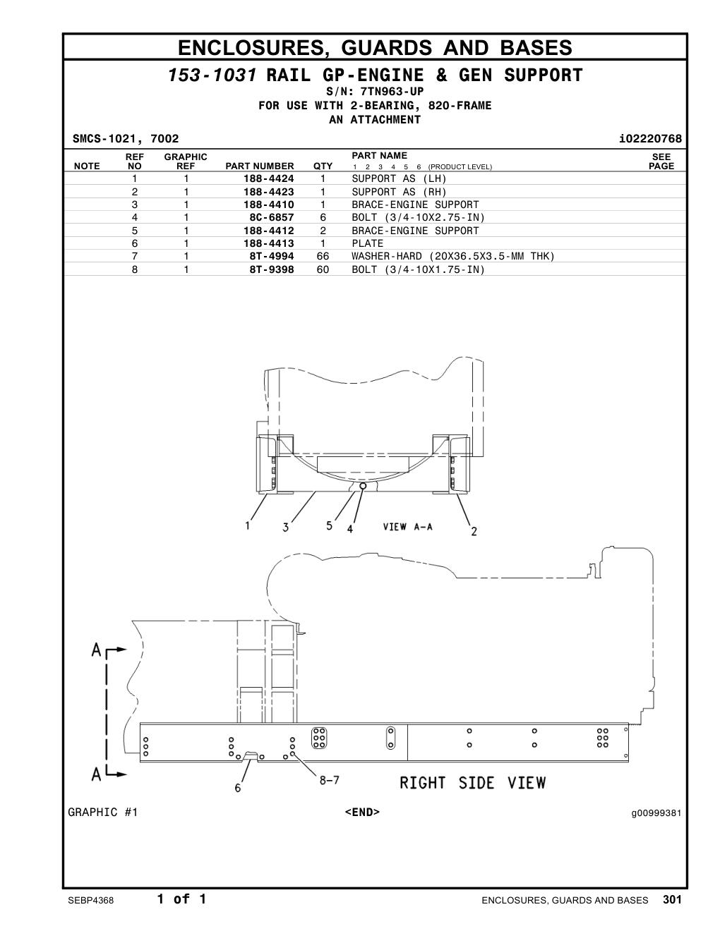 188-4412 BRACE-ENGINE SUPPORT · S/N 7TN963-UP CAT parts manual diagram