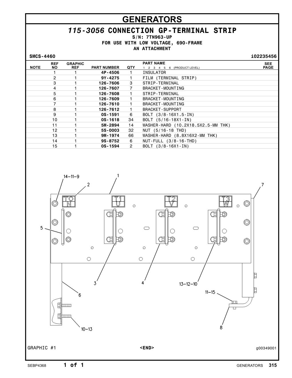126-7606 STRIP-TERMINAL · S/N 7TN963-UP CAT parts manual diagram