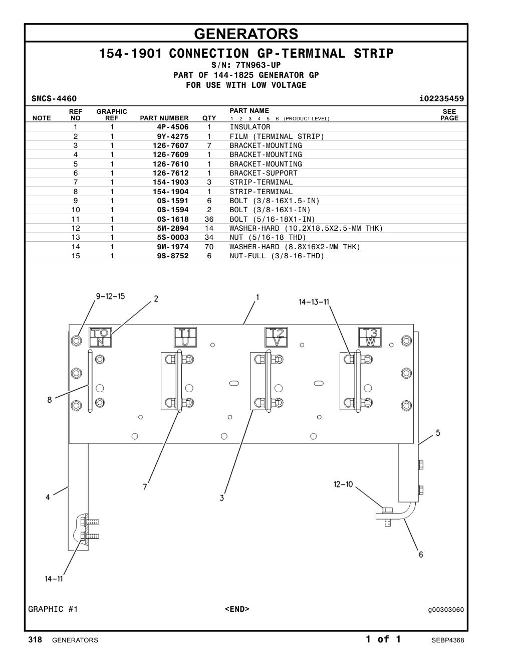 154-1903 STRIP-TERMINAL · S/N 7TN963-UP CAT parts manual diagram