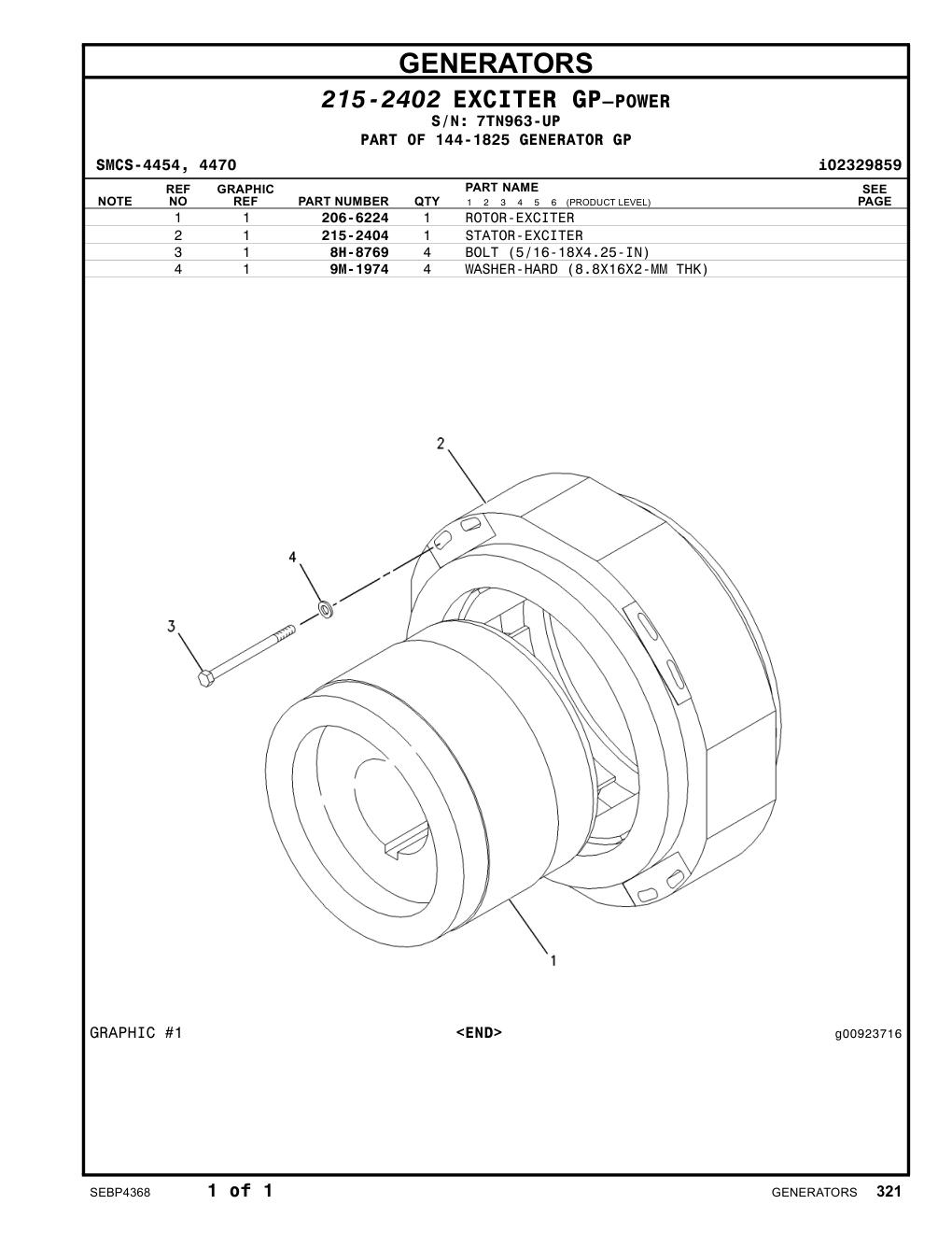 8H-8769 BOLT (5/16-18X4.25-IN) · S/N 7TN963-UP CAT parts manual diagram