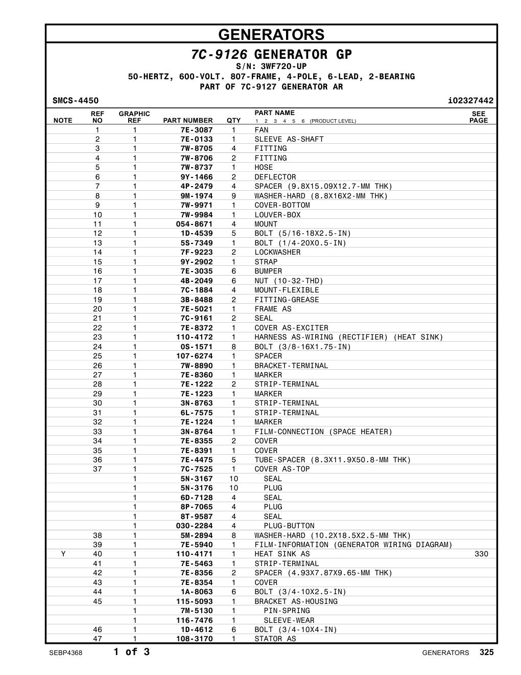 7E-0133 SLEEVE AS-SHAFT · S/N 3WF720-UP CAT parts manual diagram