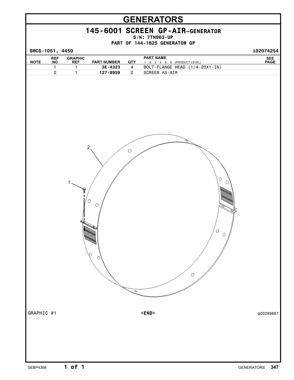 127-8959 SCREEN AS-AIR · S/N 7TN963-UP CAT parts manual diagram