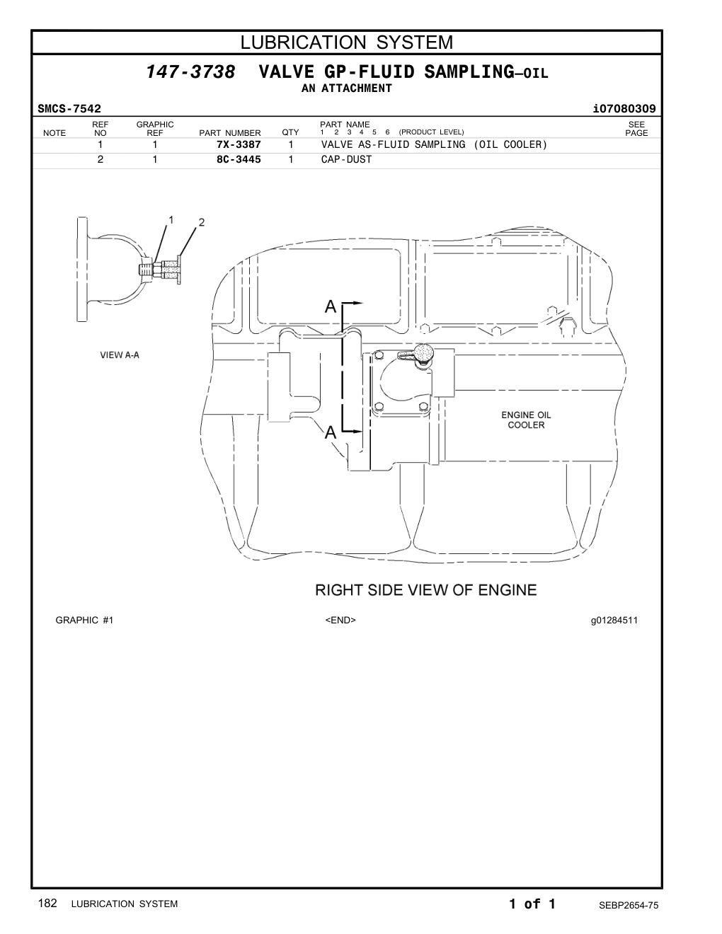 7X-3387 VALVE AS-FLUID SAMPLING (OIL COOLER) CAT parts manual diagram