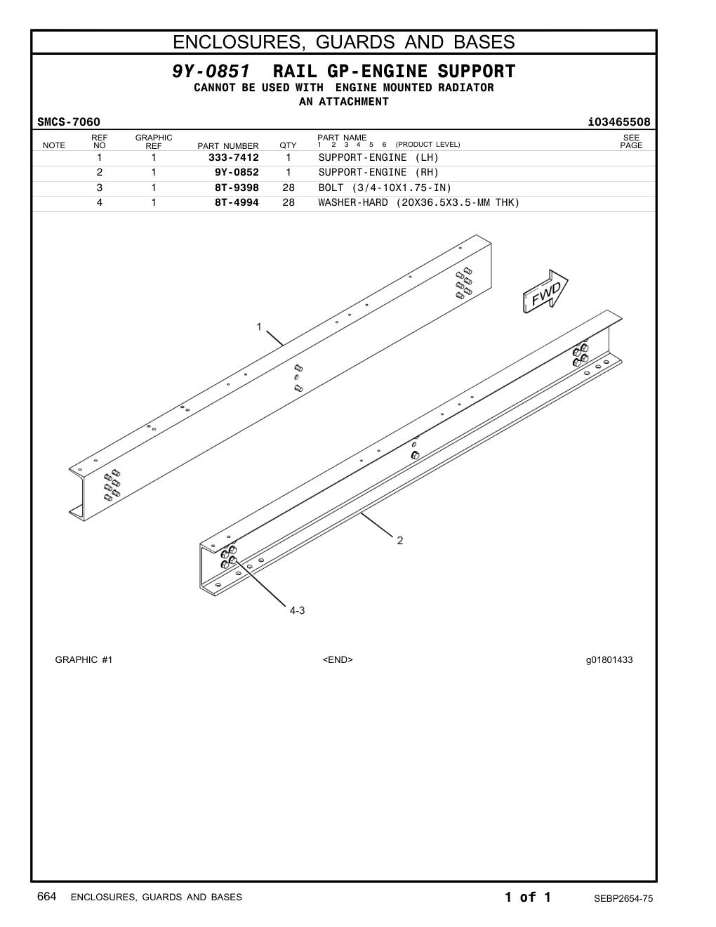 9Y-0852 SUPPORT-ENGINE (RH) CAT parts manual diagram