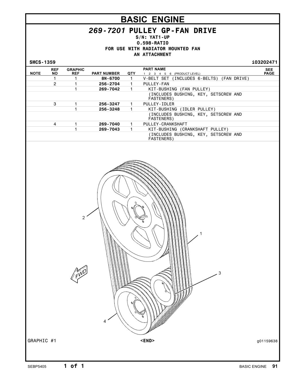 256-2704 PULLEY-FAN · S/N YAT1-UP CAT parts manual diagram