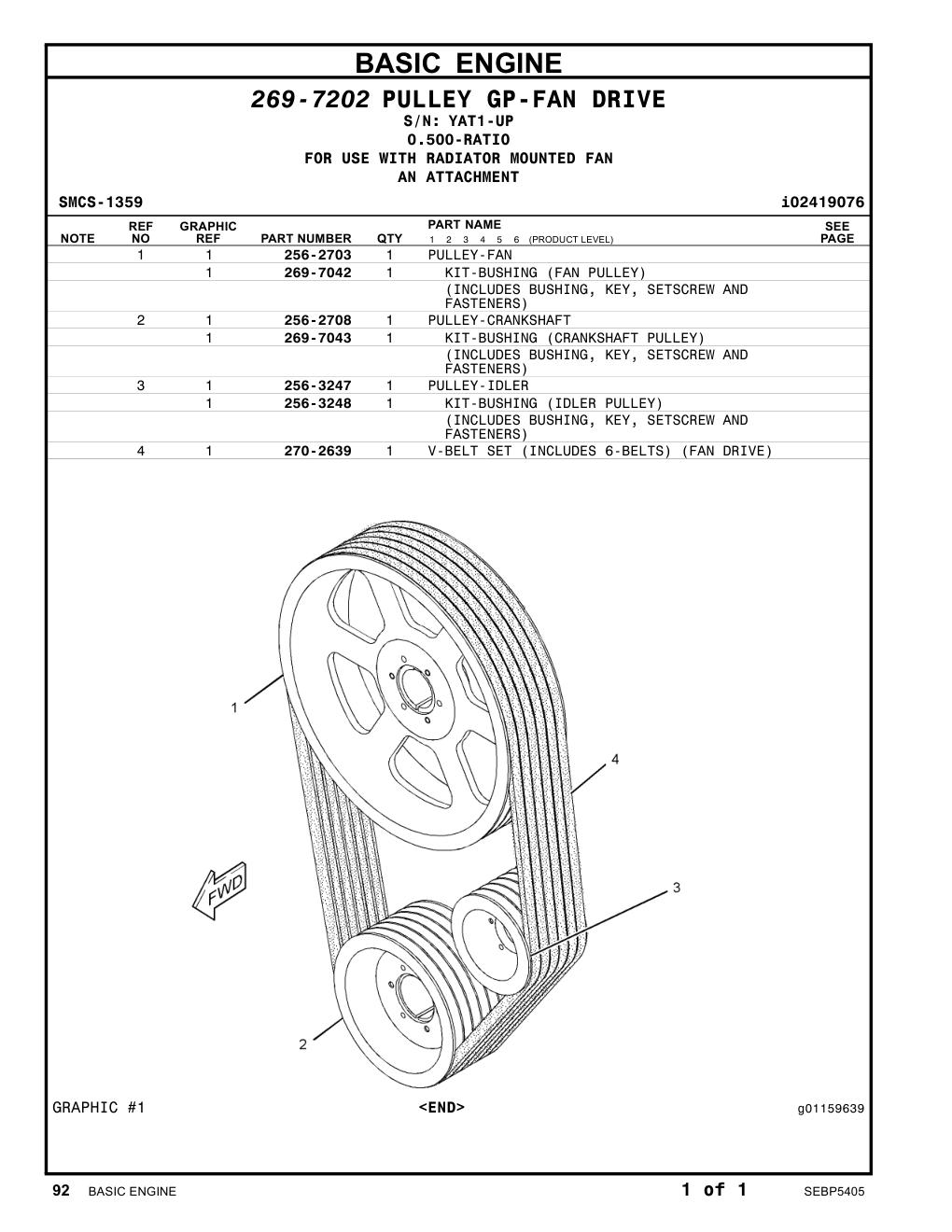 270-2639 V-BELT SET (INCLUDES 6-BELTS) (FAN DRIVE) · S/N YAT1-UP CAT parts manual diagram