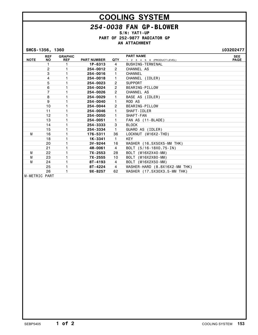 254-0050 SHAFT-FAN · S/N YAT1-UP CAT parts manual diagram