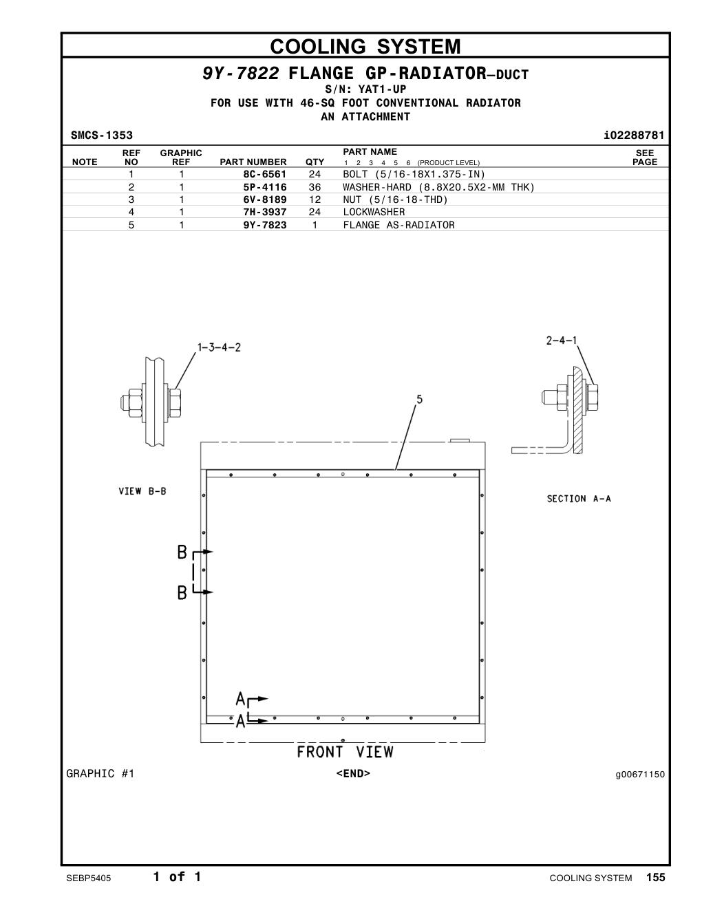 9Y-7823 FLANGE AS-RADIATOR · S/N YAT1-UP CAT parts manual diagram