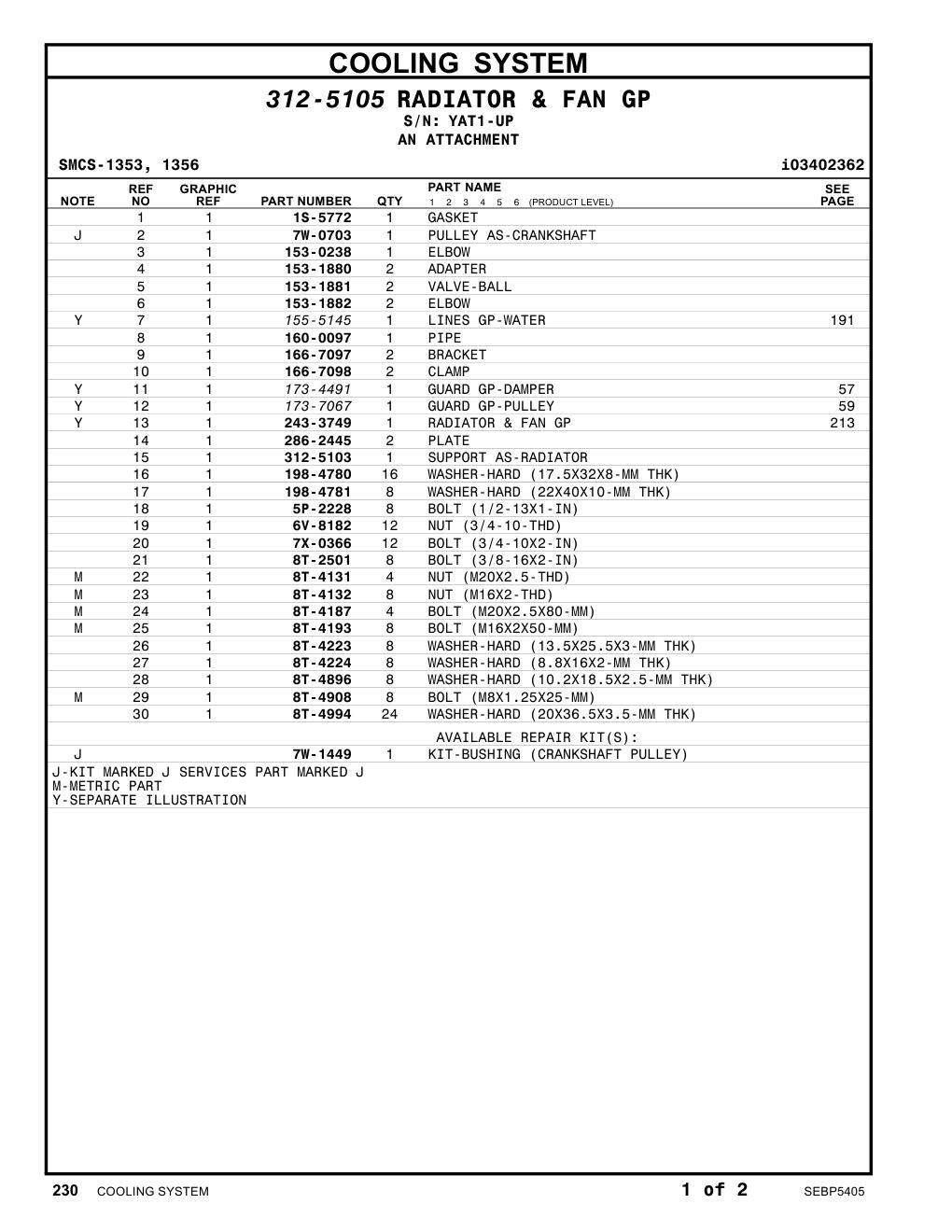 160-0097 PIPE · S/N YAT1-UP CAT parts manual diagram