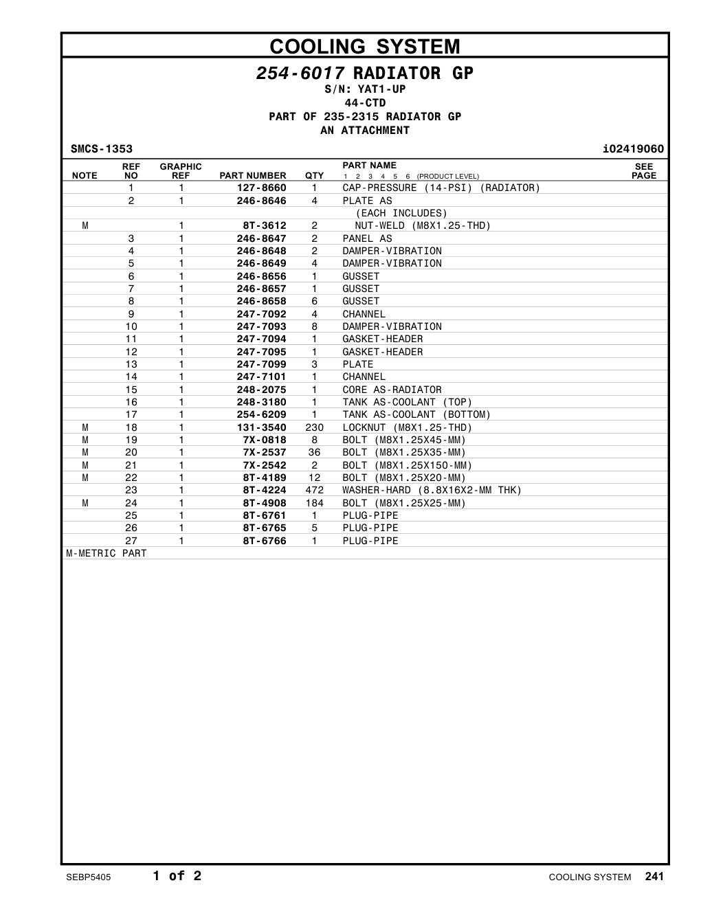 248-3180 TANK AS-COOLANT (TOP) · S/N YAT1-UP CAT parts manual diagram