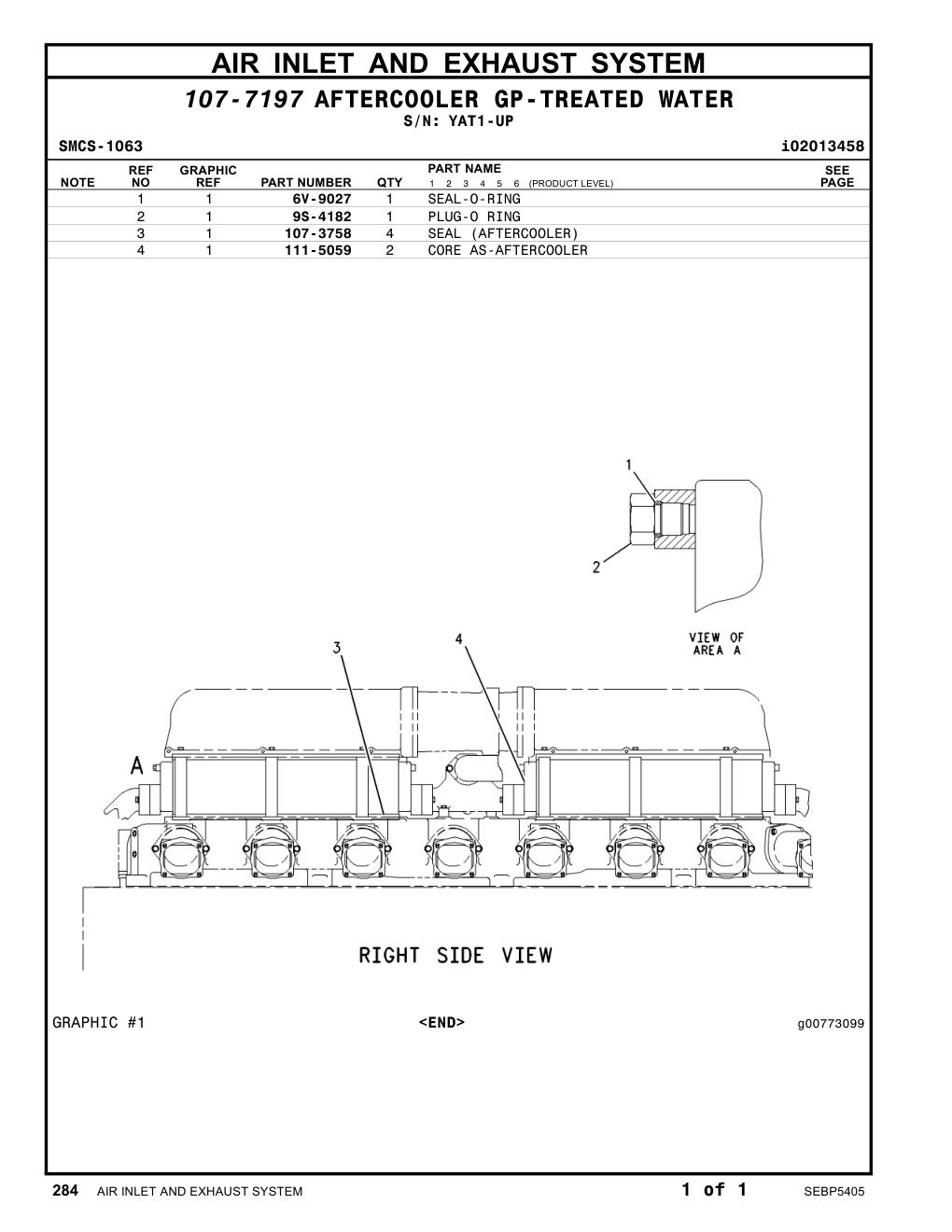 111-5059 CORE AS-AFTERCOOLER · S/N YAT1-UP CAT parts manual diagram