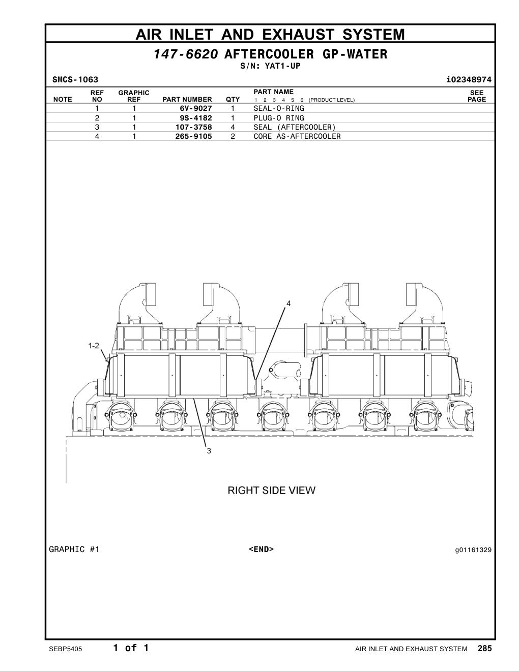 265-9105 CORE AS-AFTERCOOLER · S/N YAT1-UP CAT parts manual diagram