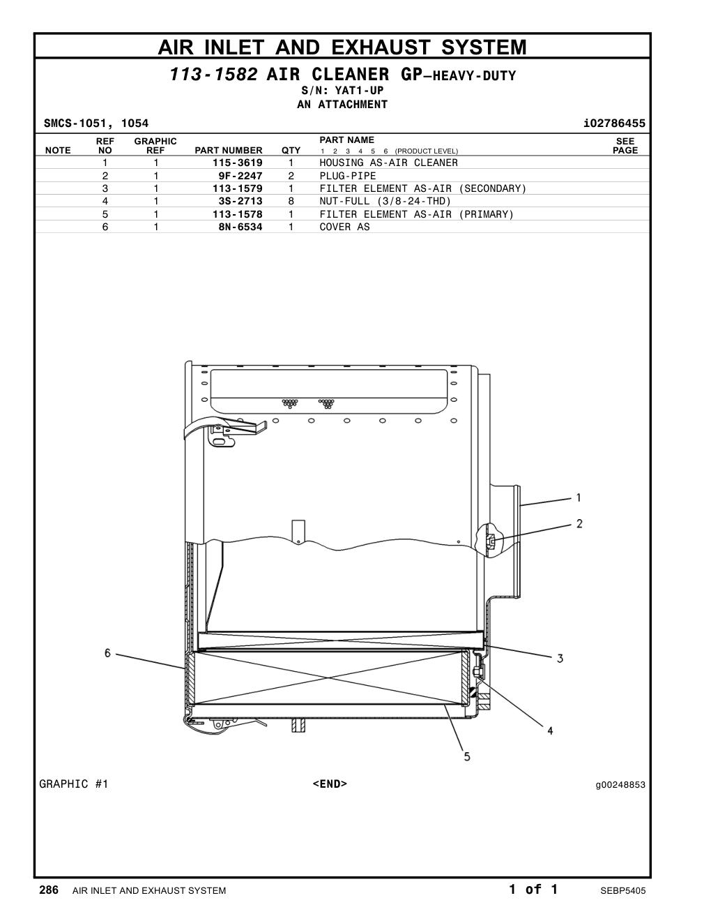 113-1579 FILTER ELEMENT AS-AIR (SECONDARY) · S/N YAT1-UP CAT parts manual diagram